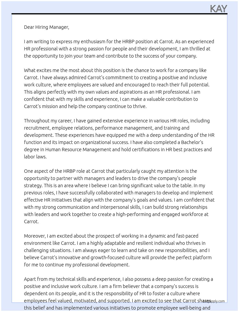 Hrbp At Carrot Cover Letter