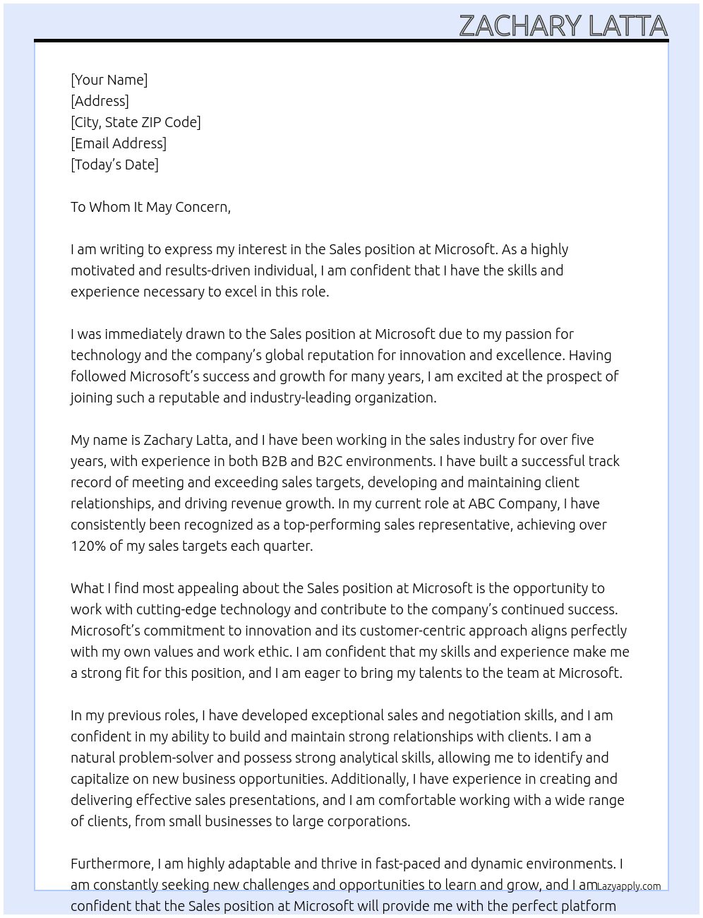 Sales At Microsoft Cover Letter