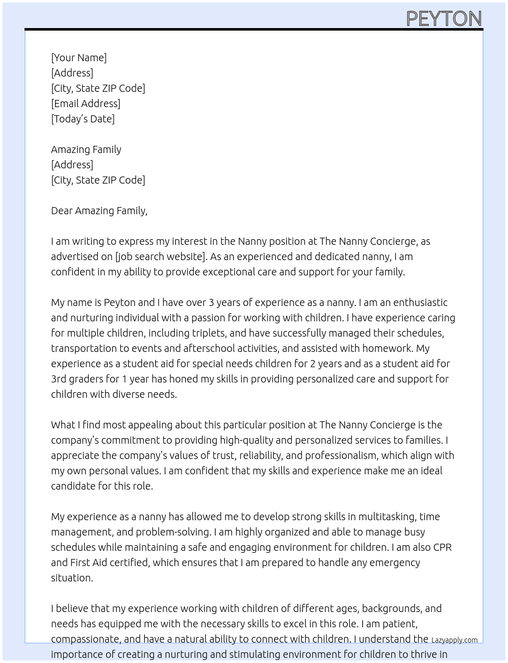 Nanny At The Nanny Concierge Cover Letter