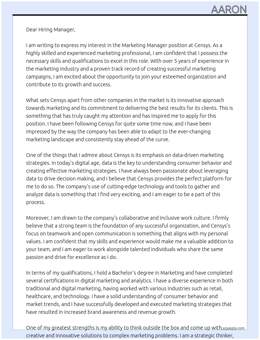 Marketing Manager At Censys Cover Letter