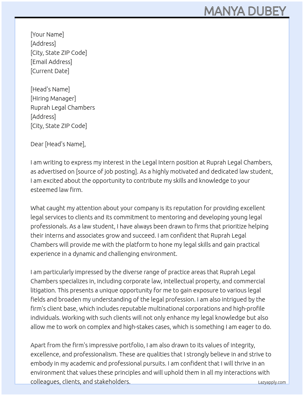 Legal Intern At Ruprah Legal Chambers Cover Letter