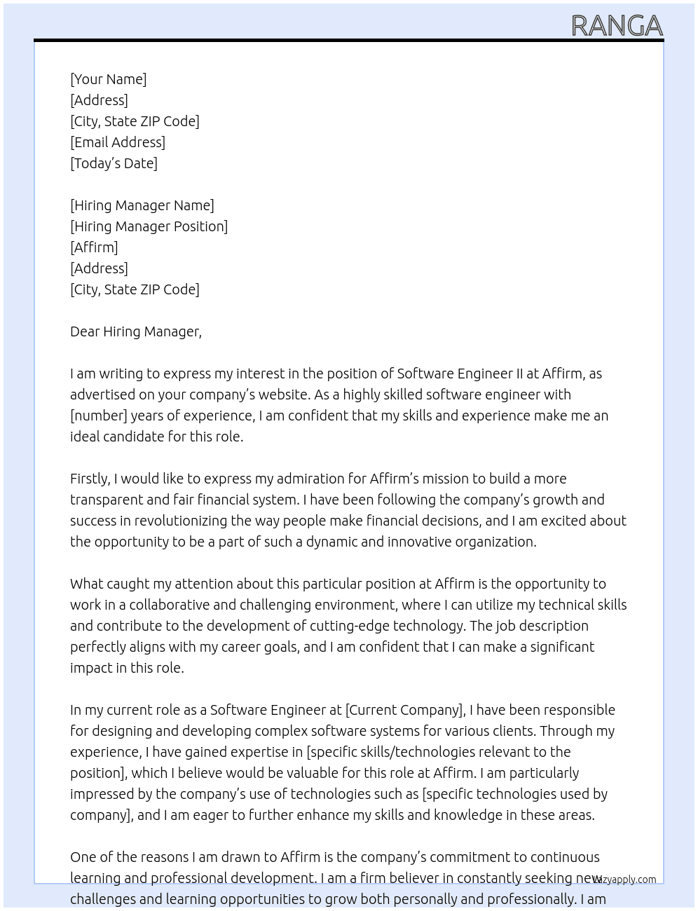 Software Engineer II At Affirm Cover Letter