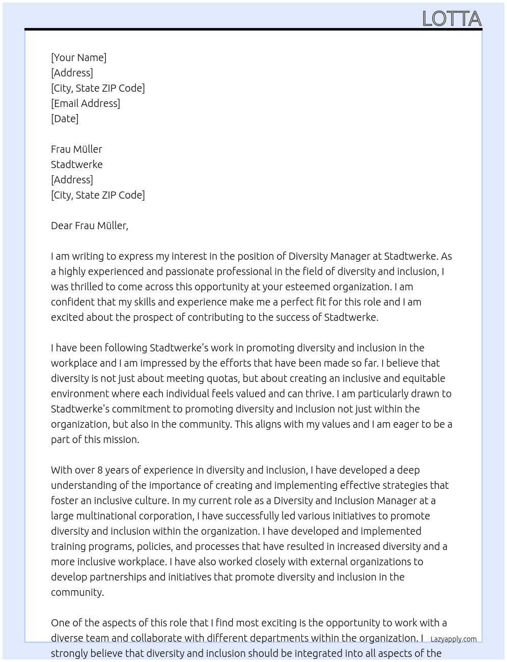 Diversity Manager At Stadtwerke Cover Letter