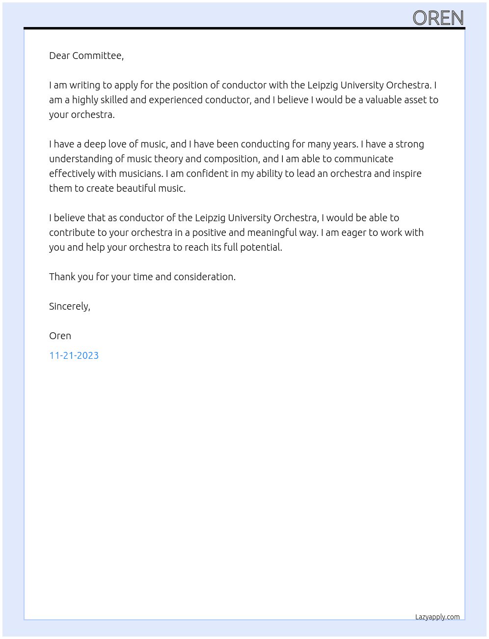 Conductor At Leipzig University Orchestra Cover Letter
