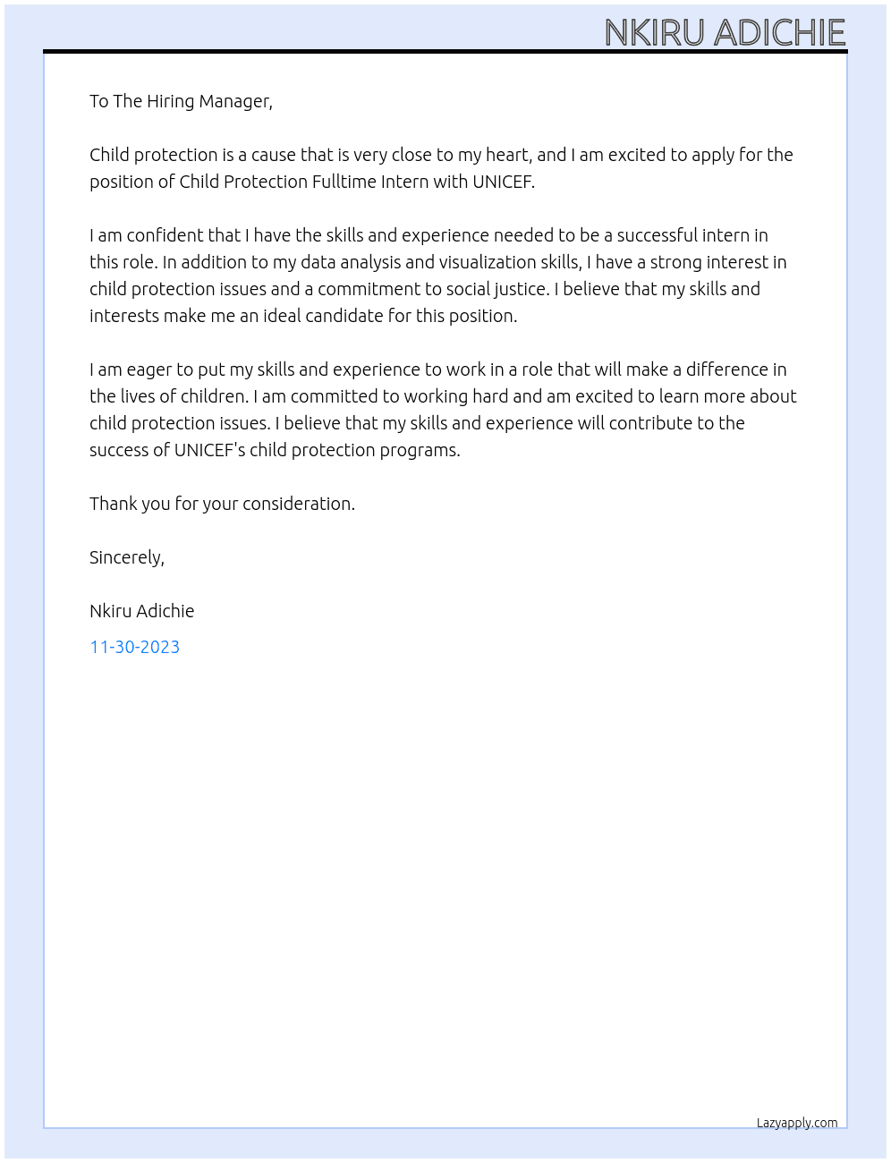 Child Protection At Unicef Cover Letter