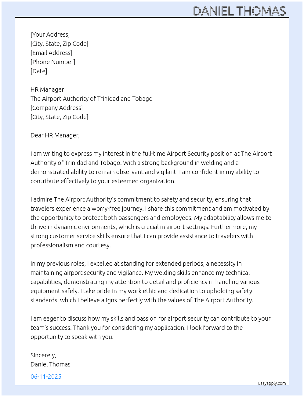 Cover letter for airport security - LazyApply