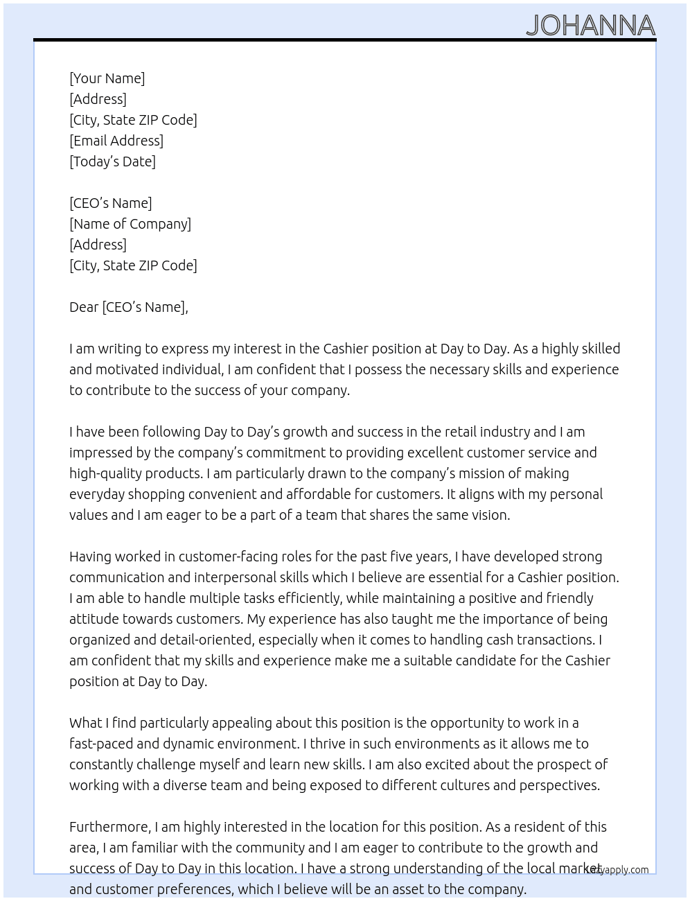 Cashier  At Day to day Cover Letter