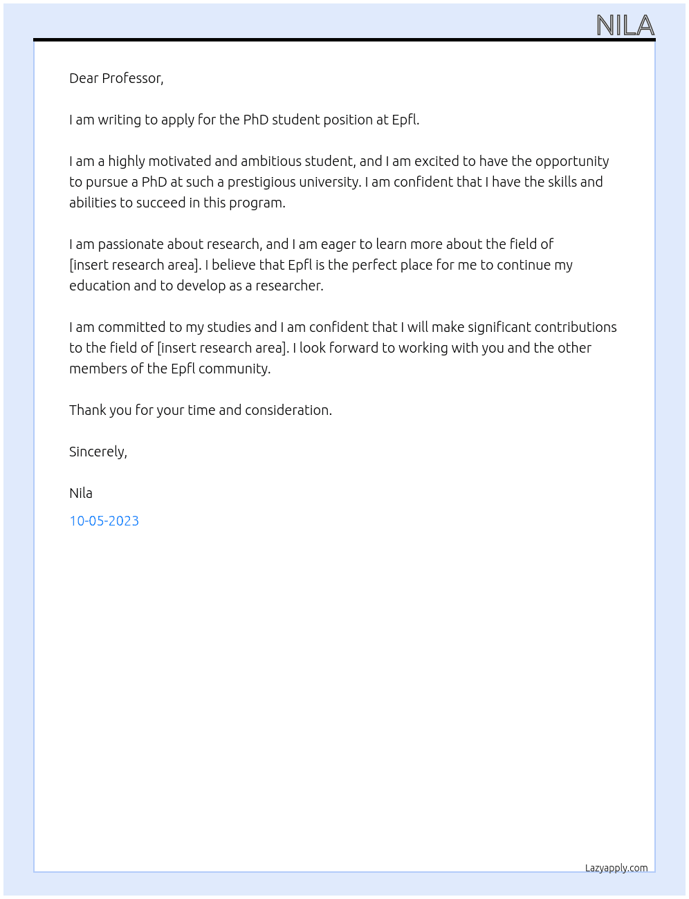 PhD student At Epfl Cover Letter