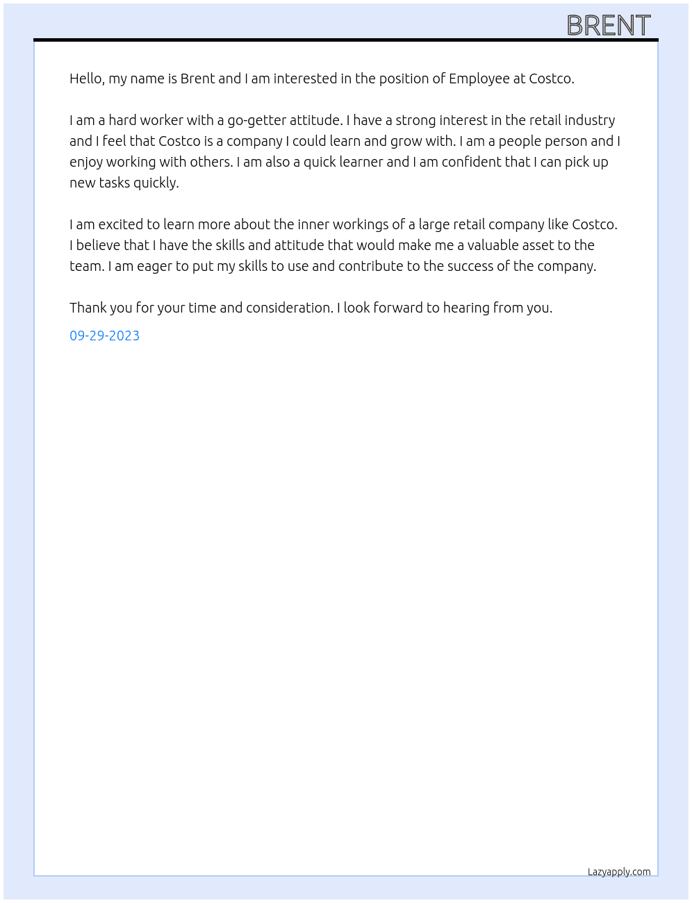 Employee  At Costco  Cover Letter