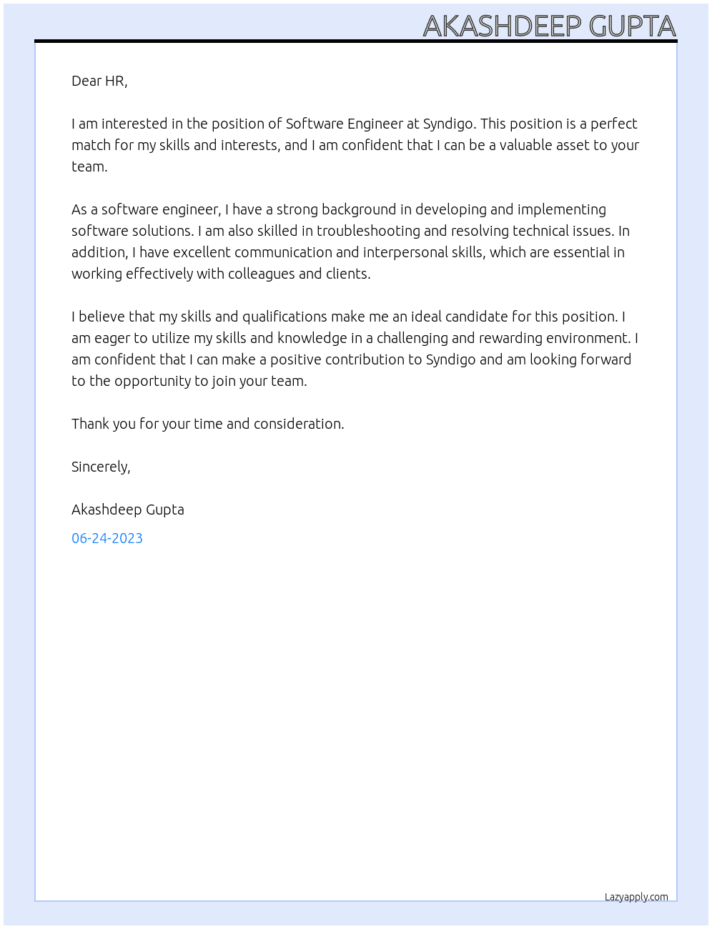 Software Enginner At Syndigo Cover Letter