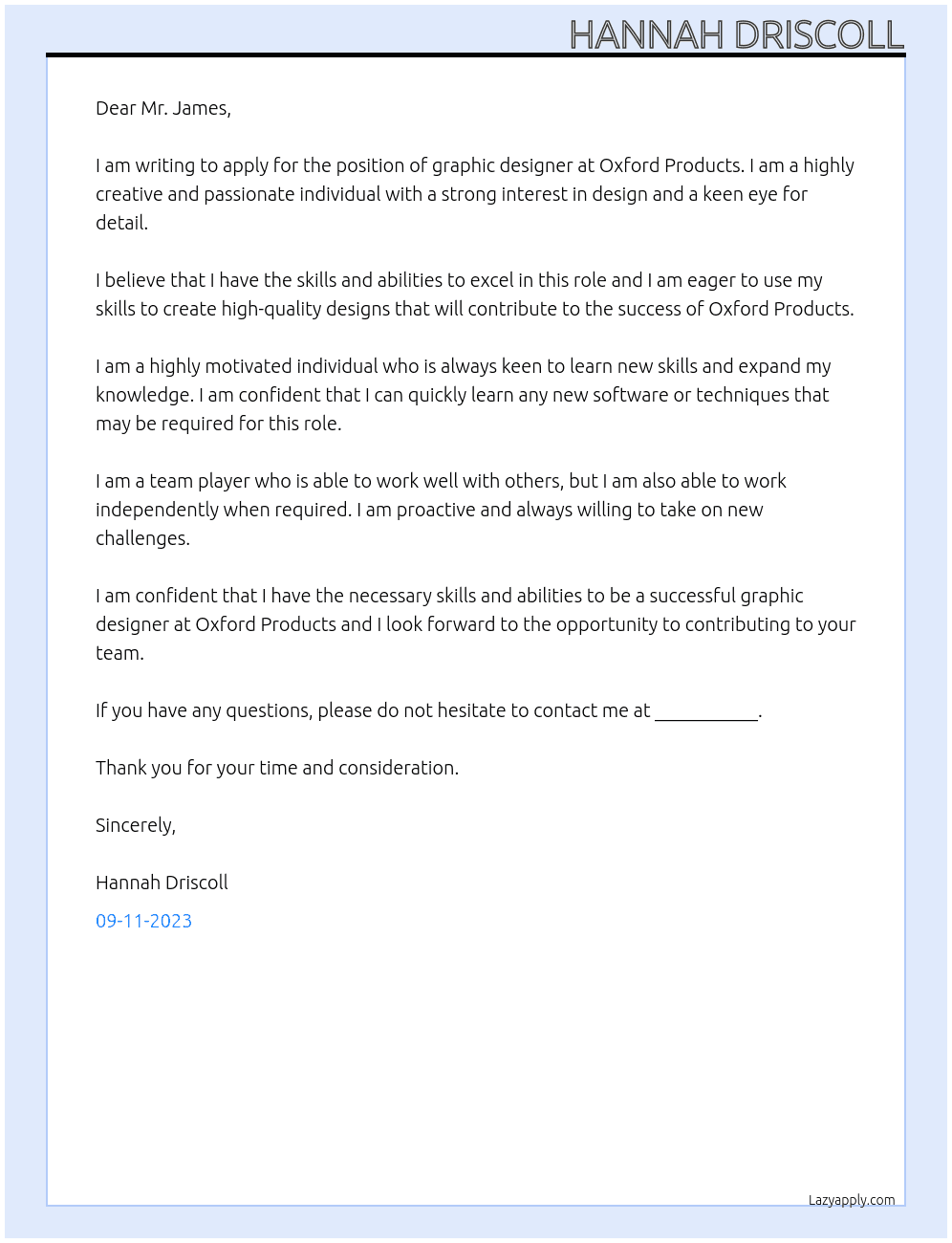 Graphic designer  At Oxford Products Cover Letter
