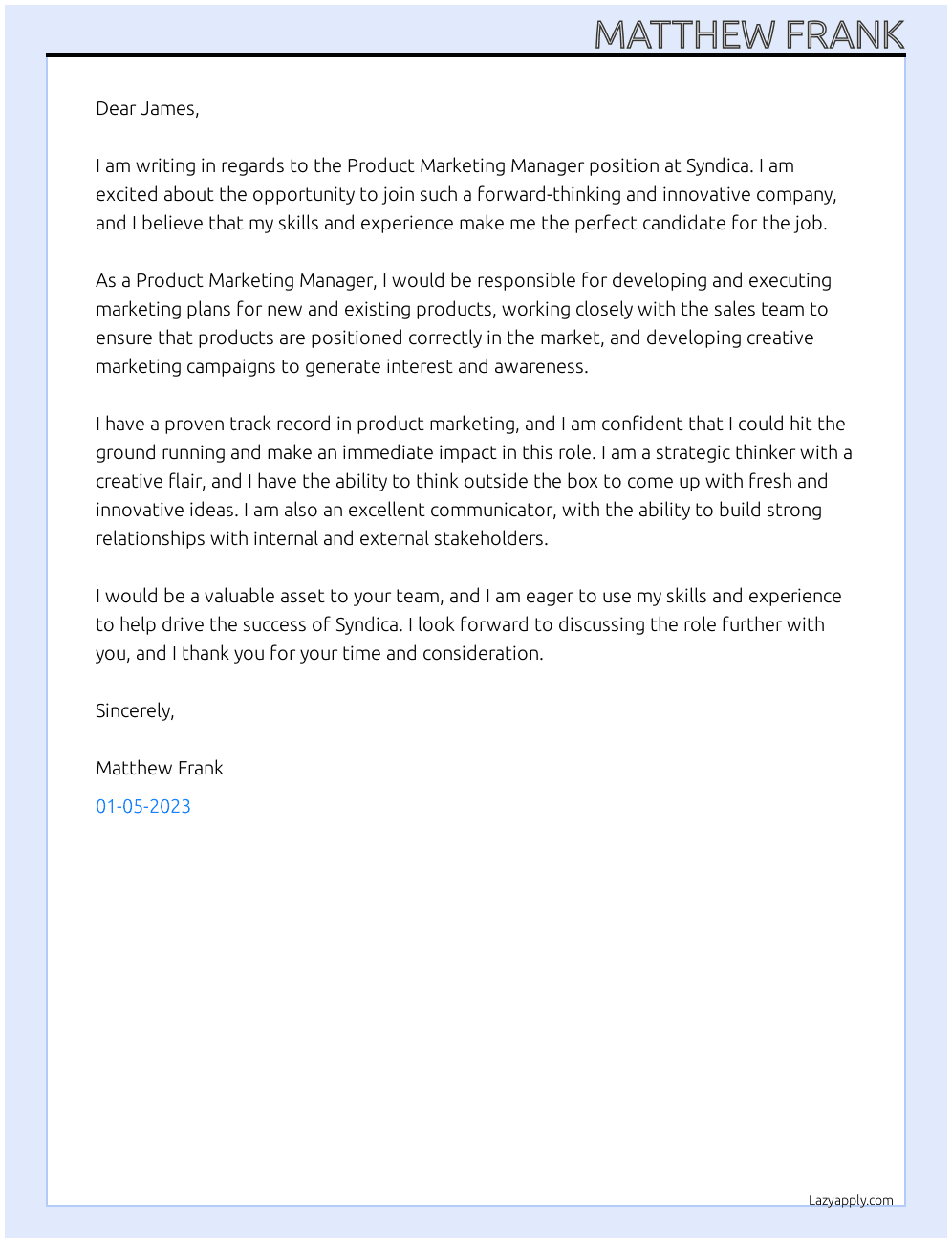 Product Marketing Manager At Syndica Cover Letter