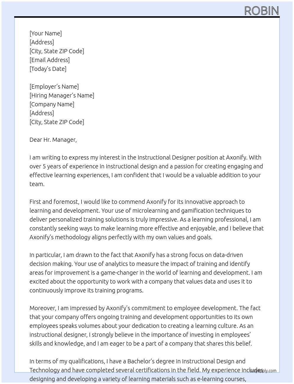Instructional Designer At Axonify Cover Letter