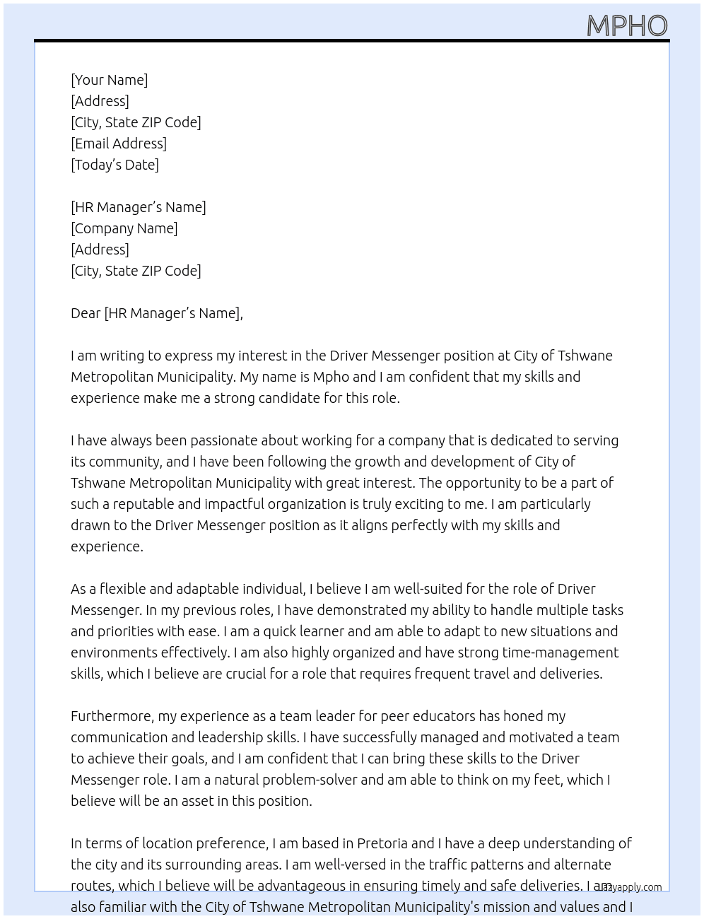 Cover letter for driver messenger - LazyApply