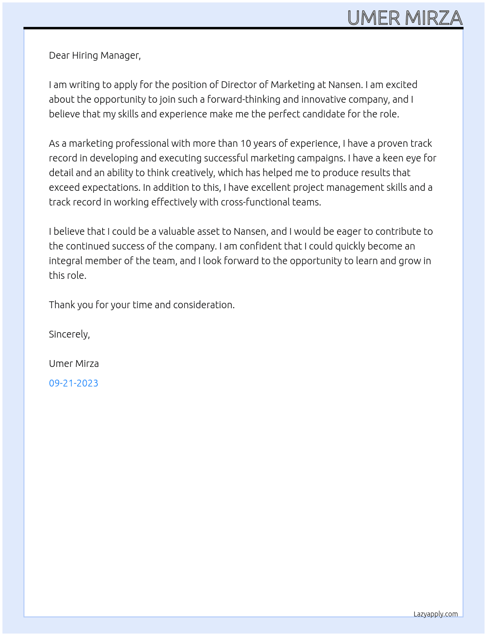 Director Of Marketing At Nansen Cover Letter