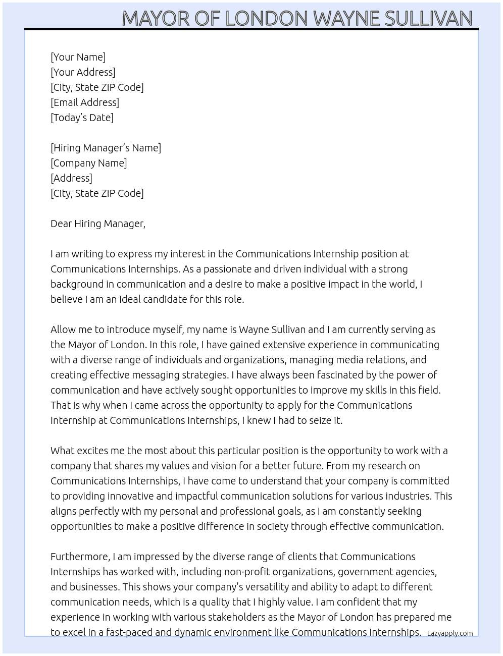 Communications Internships  At Communications Internships  Cover Letter