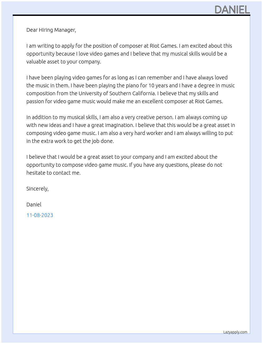 composer At riot games Cover Letter