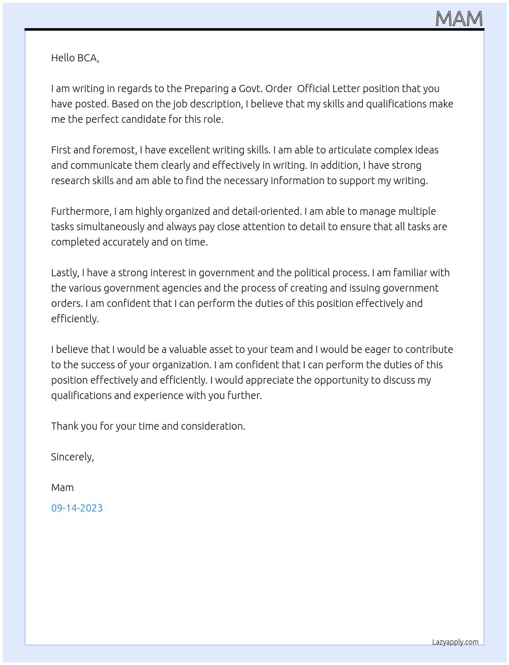 Preparing a Govt. Order  Official Letter  At BCA Cover Letter