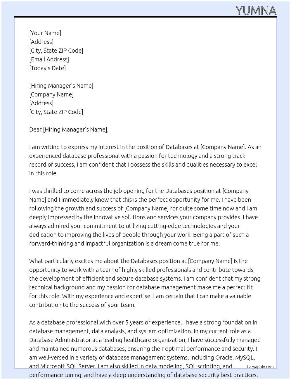 databases  At PHSA Cover Letter