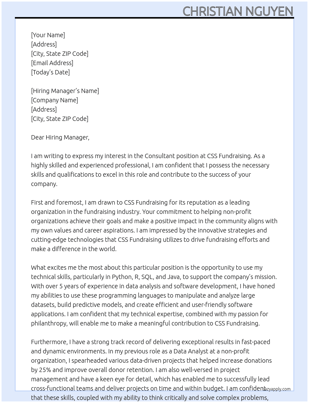 Consultant At CSS Fundraising Cover Letter