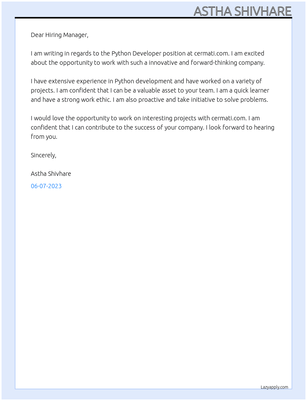 Python Developer At cermati.com Cover Letter