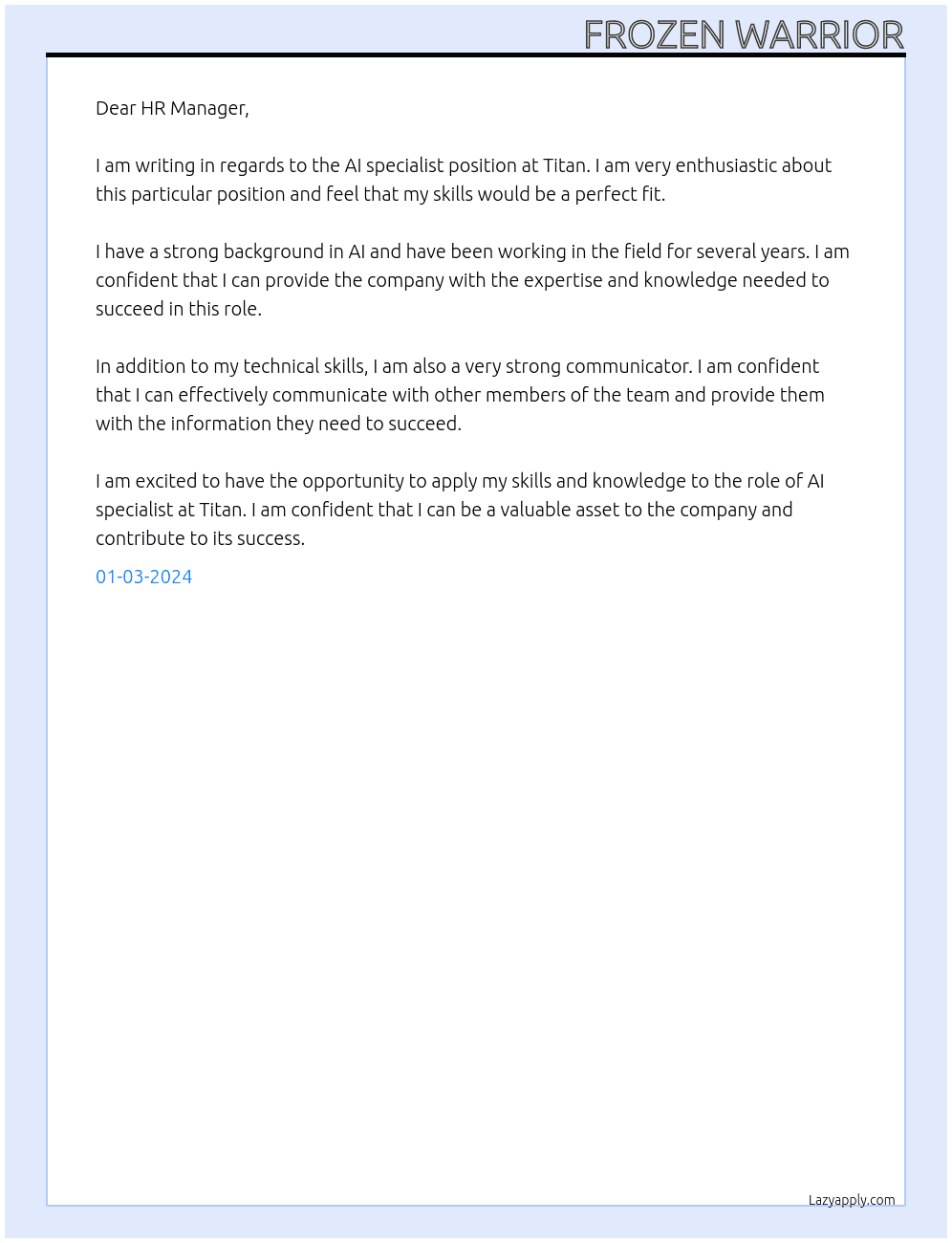 AI specialist At Titan Cover Letter