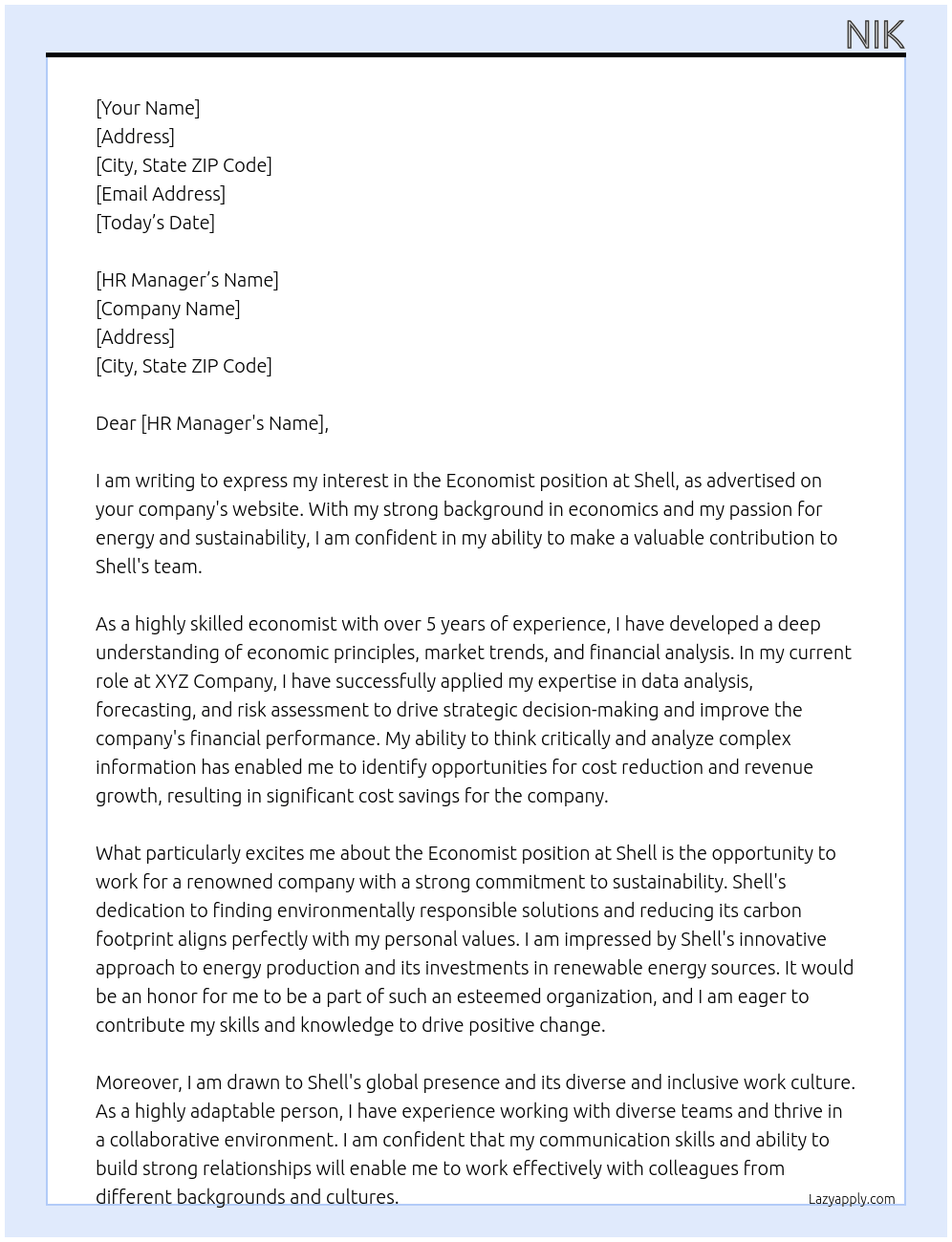 Economist At Shell Cover Letter