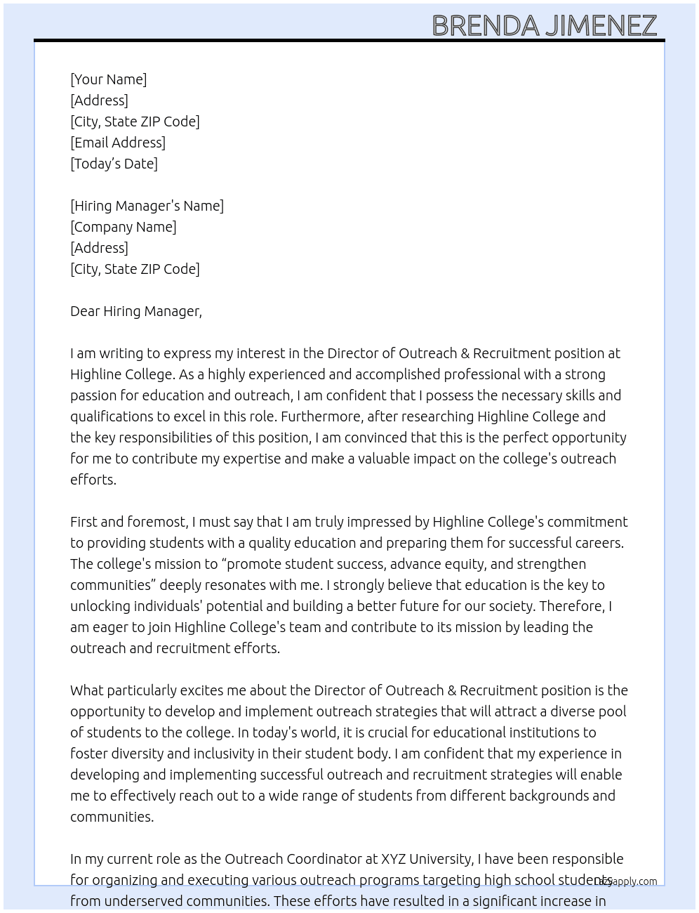Director, Outreach & Recruitment At Highline College Cover Letter