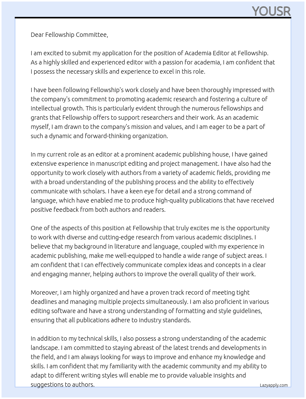 Academia Editor At Fellowship Cover Letter