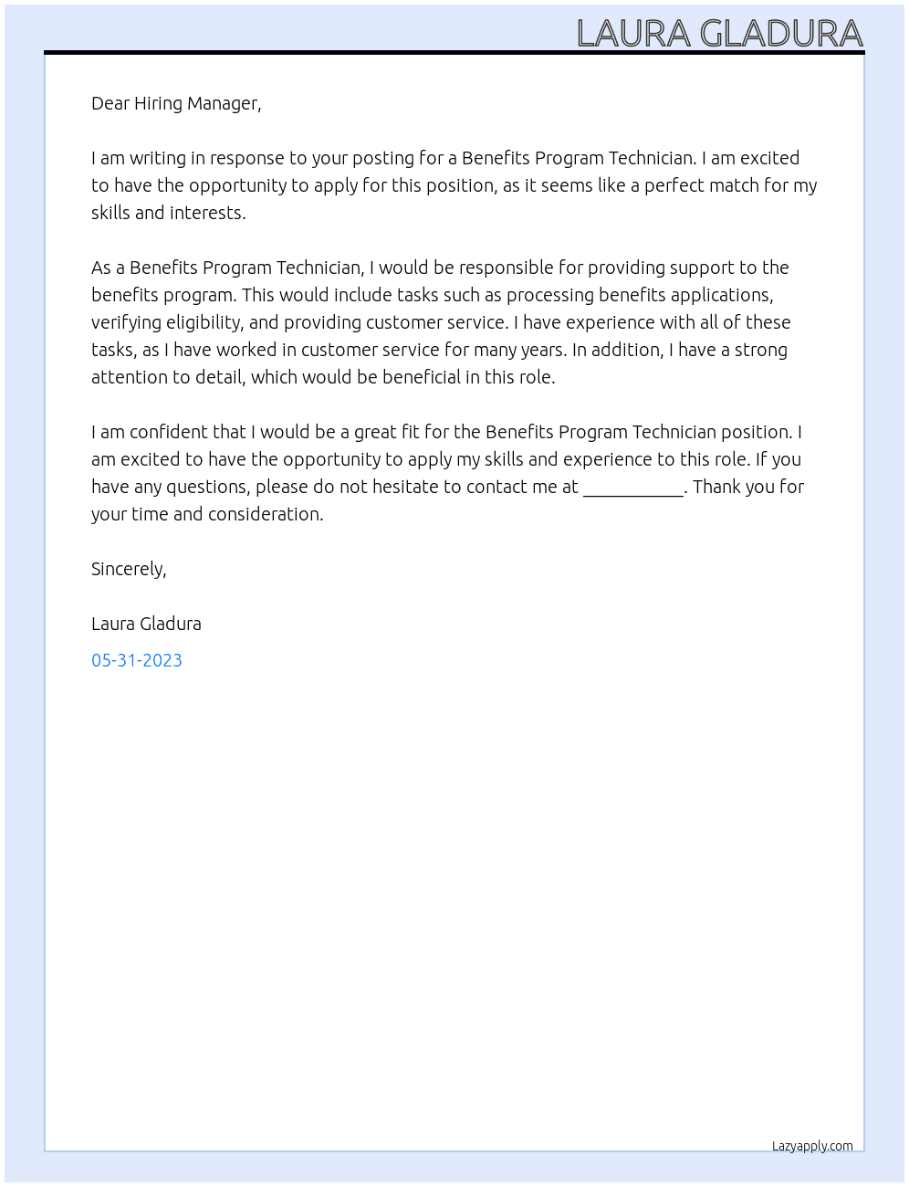 Benefits Program Technician At Department of Elementary and Secondary Education Cover Letter