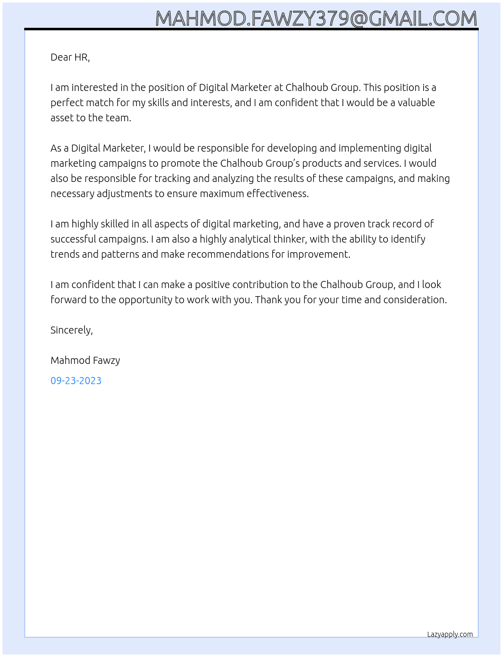 Digital Marketer At chalhoubgroup Cover Letter