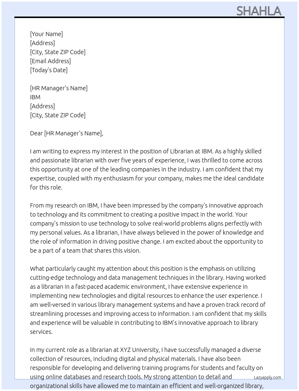Librarian  At Ibm Cover Letter