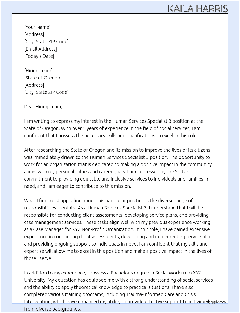 Human Services Specialist 3 At State of Oregon Cover Letter
