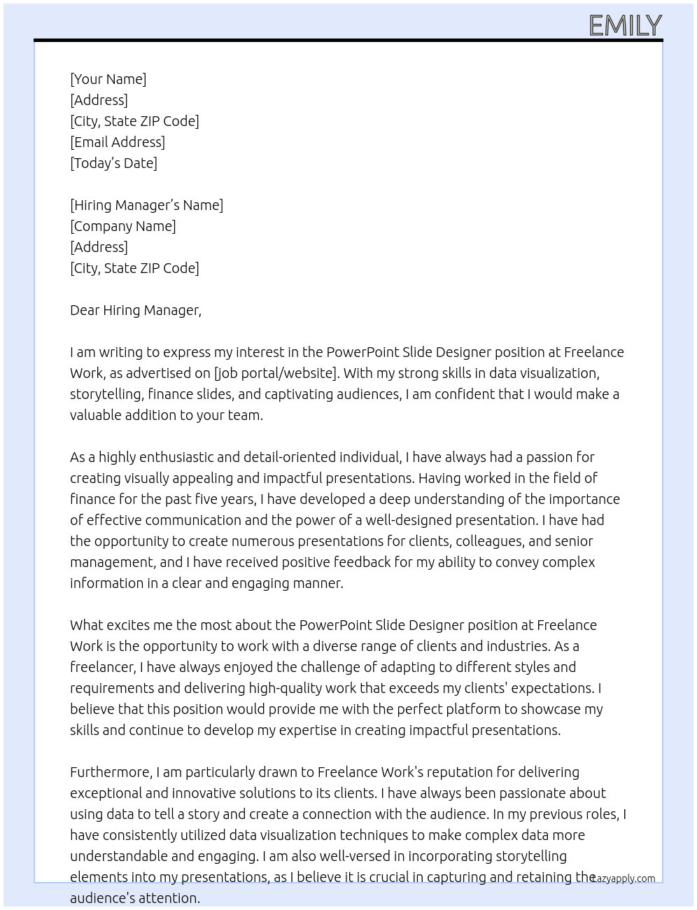 PowerPoint Slide Designer At Freelance work Cover Letter