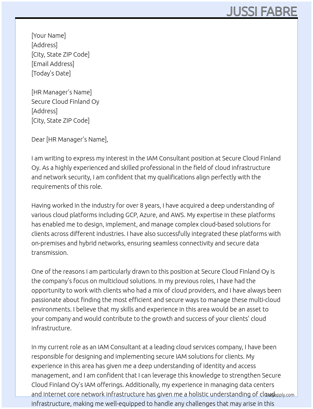 IAM Consultant  At Secure Cloud Finland Oy Cover Letter
