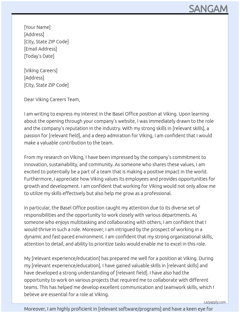 Cover letter for basel office - LazyApply