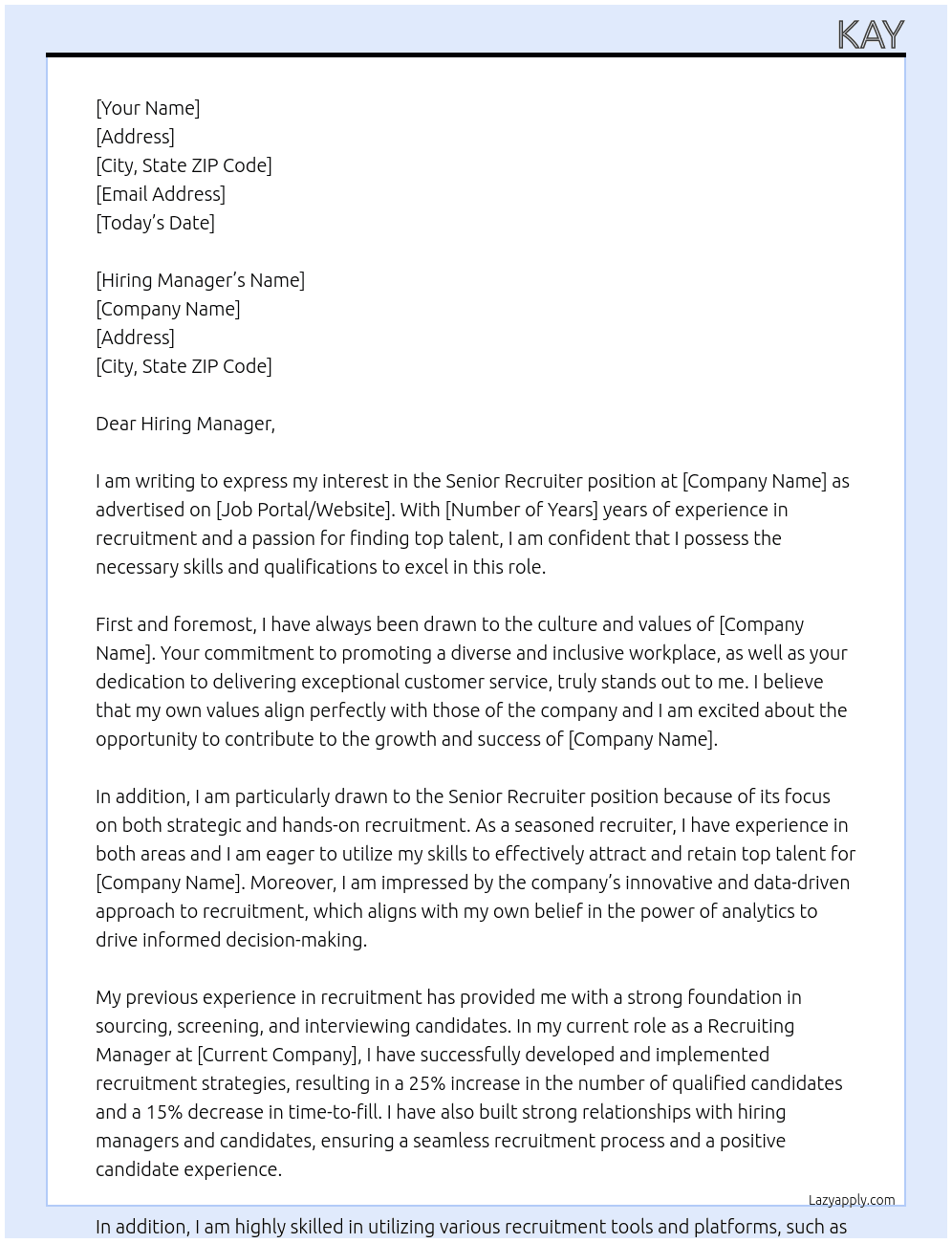 Senior recruiter At Whatnot Cover Letter