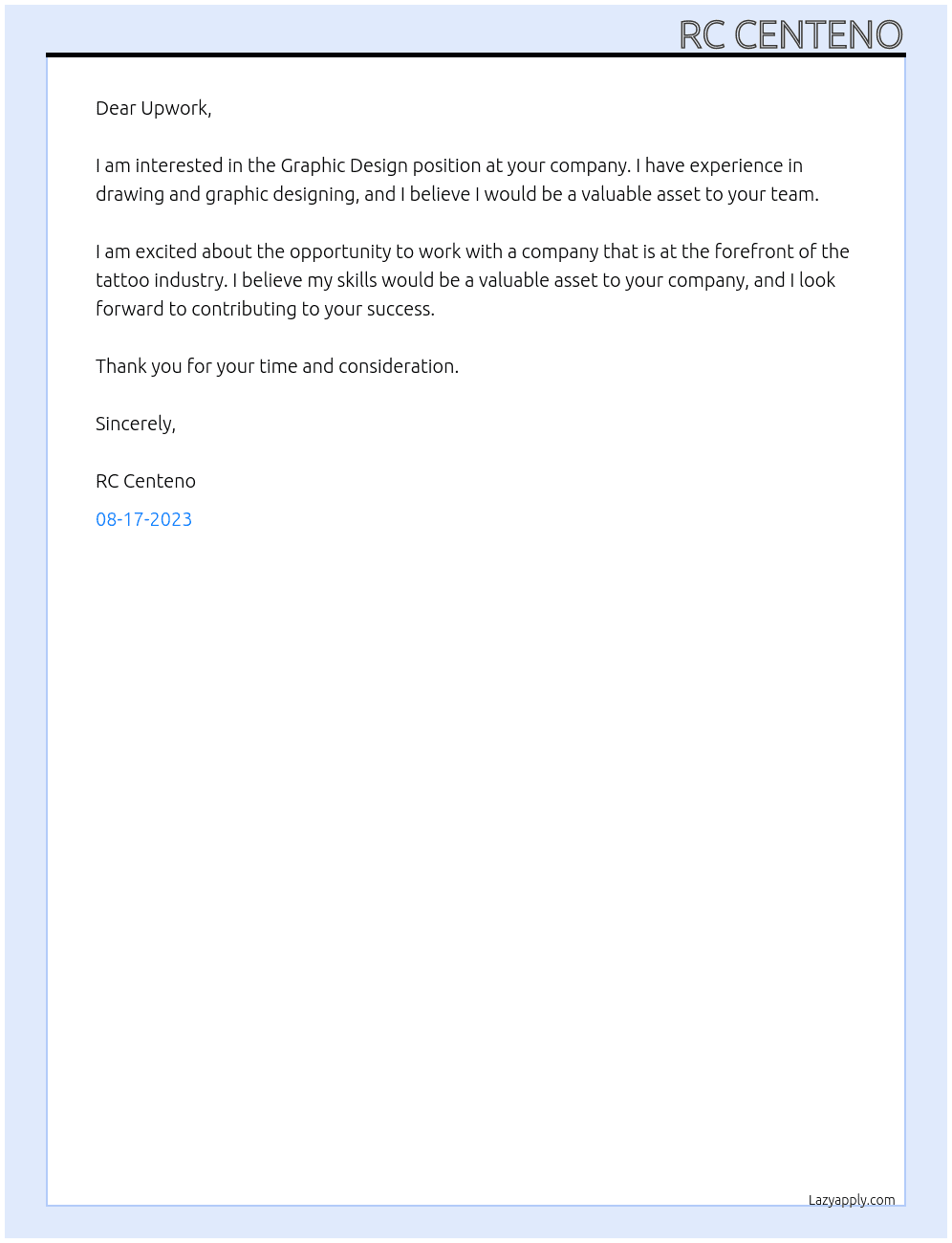 Graphic Design At Tattoo Cover-up Cover Letter