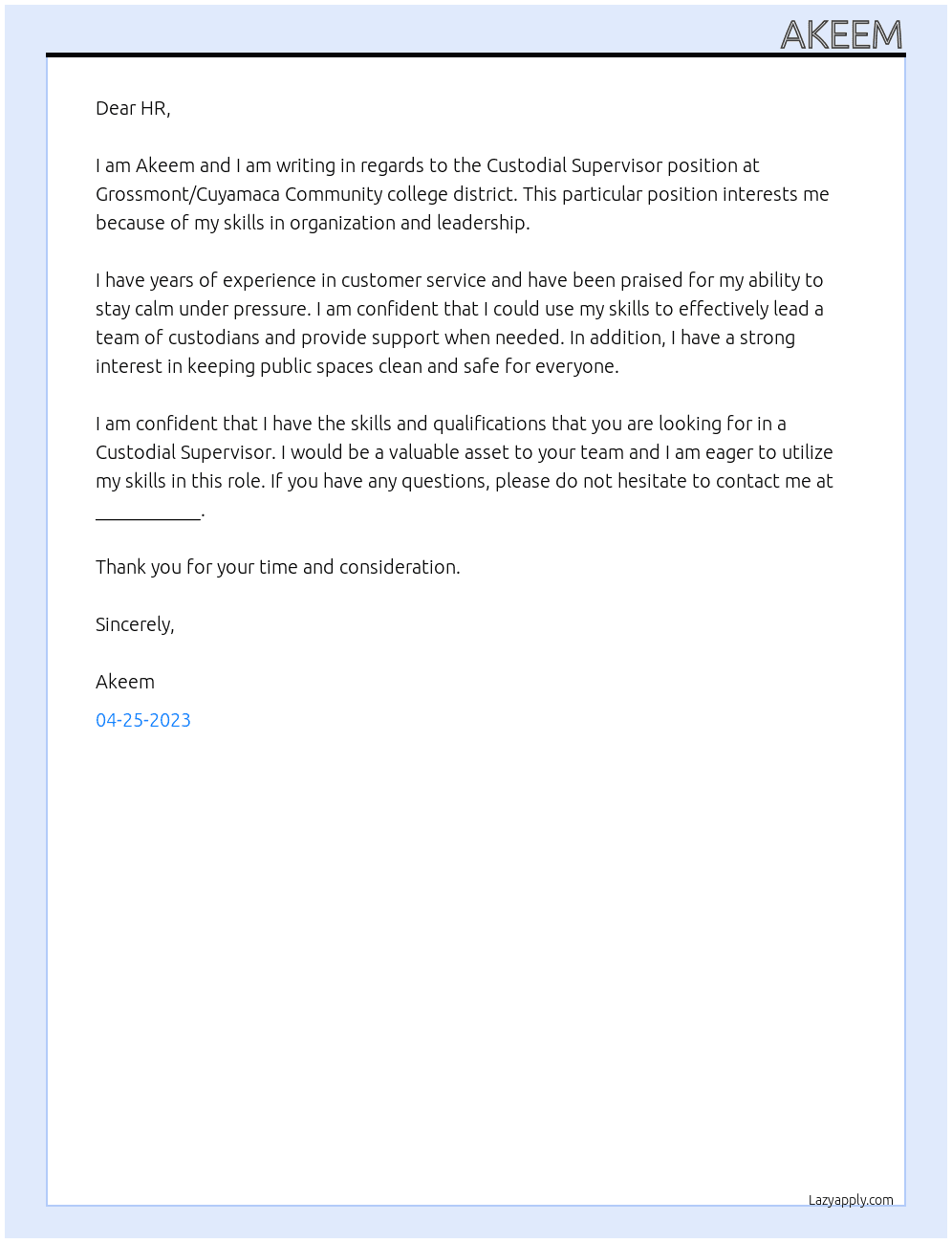 Custodial Supervisor At Grossmont/Cuyamaca Community college district Cover Letter