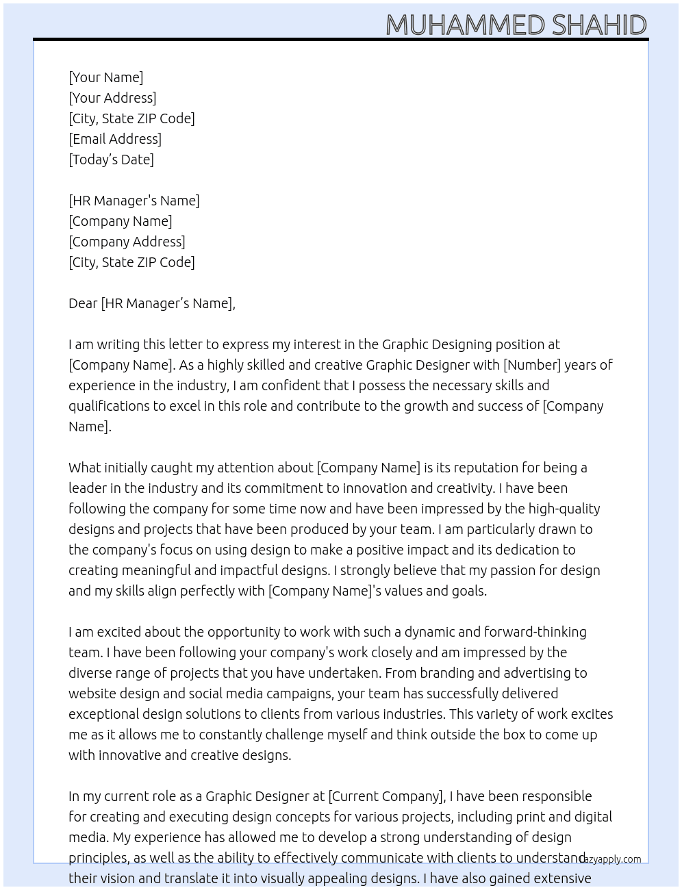 Graphic Designing At smartcrowd Cover Letter