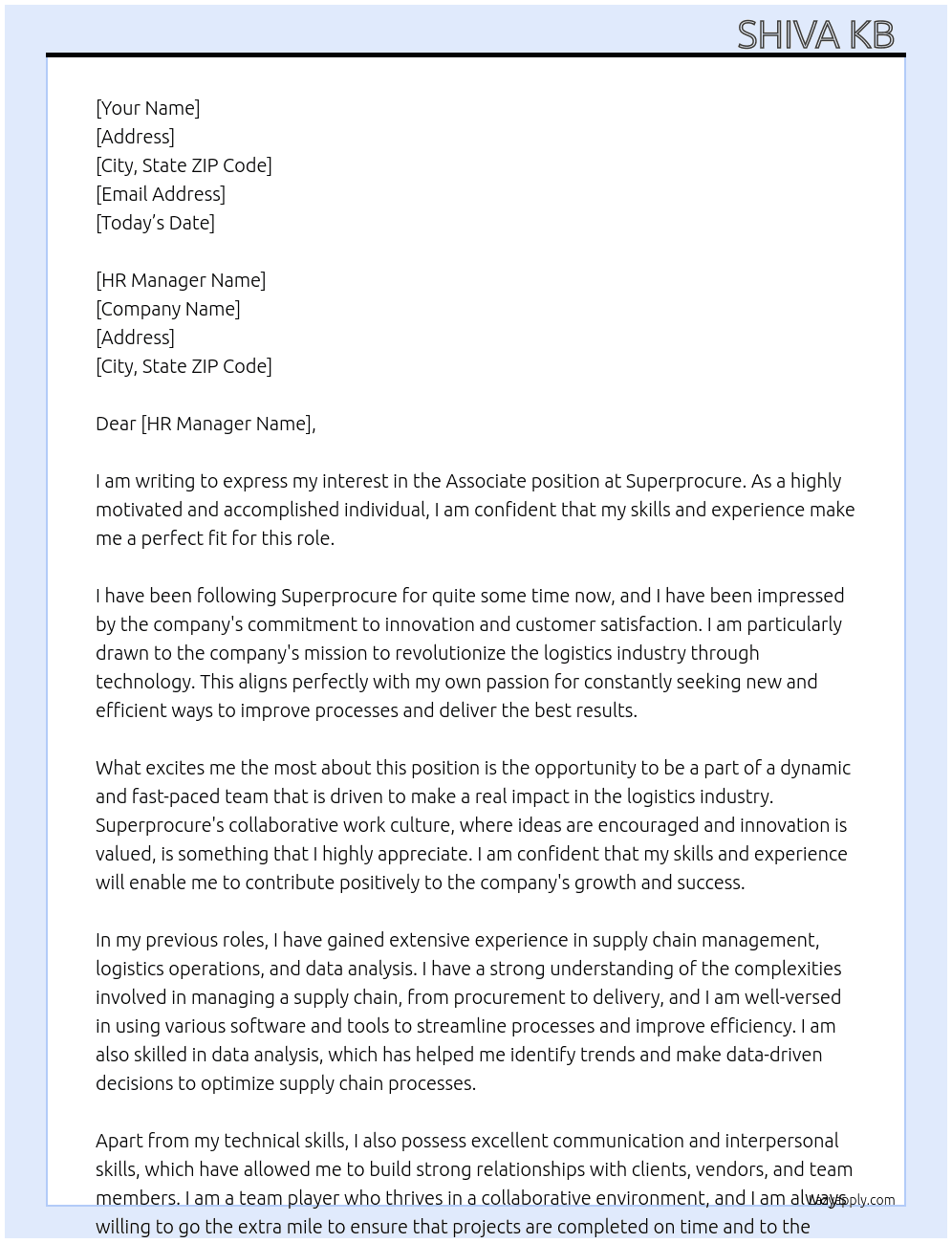 Associate  At Superprocure Cover Letter