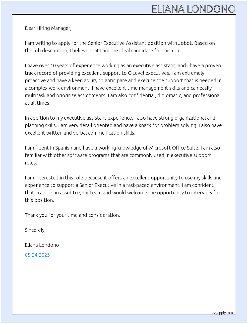 Senior Executive Assistant At Jobot Cover Letter