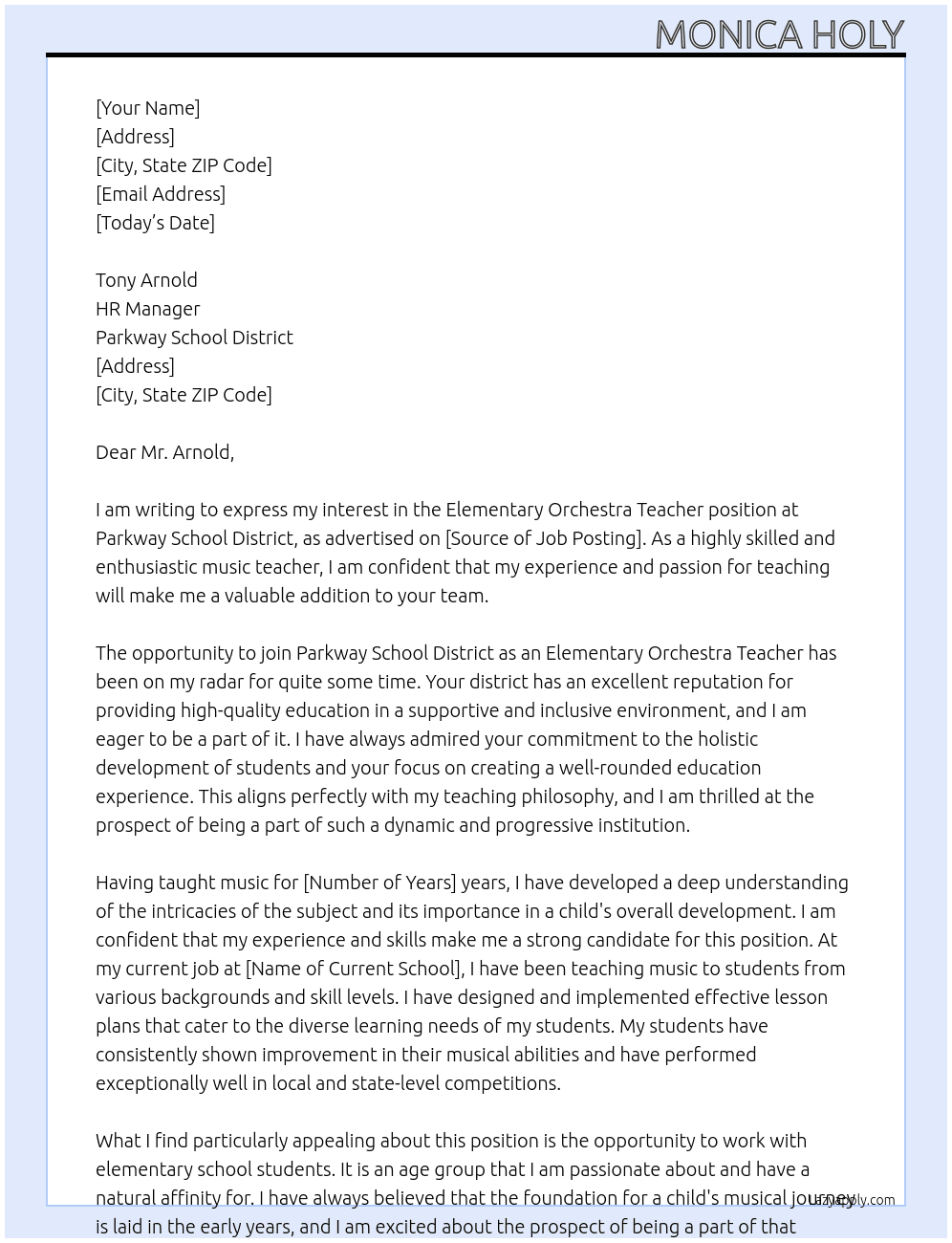 Cover letter for elementary orchestra teacher - LazyApply