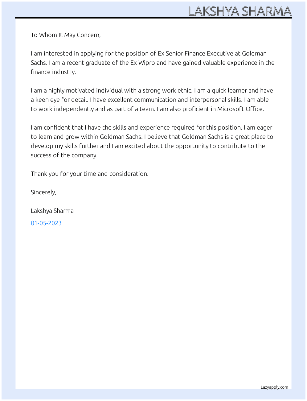 Cover letter for ex senior finance executive - LazyApply