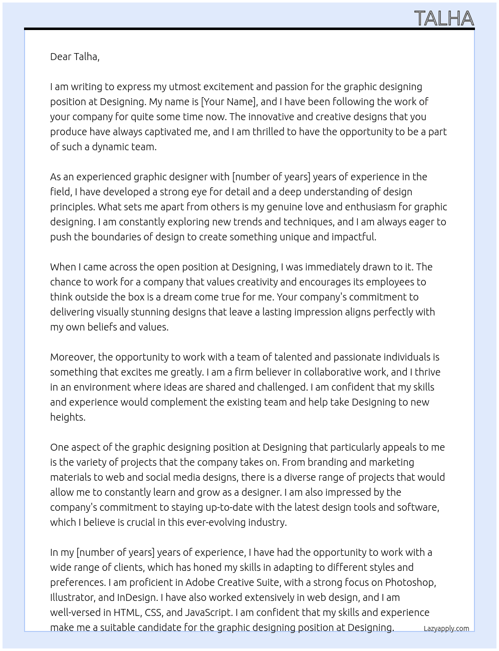 graphic designing At desiging Cover Letter