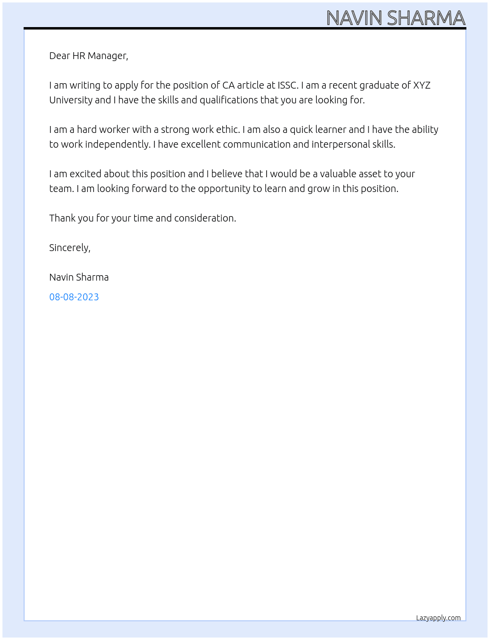 CA Article At ISSC Cover Letter