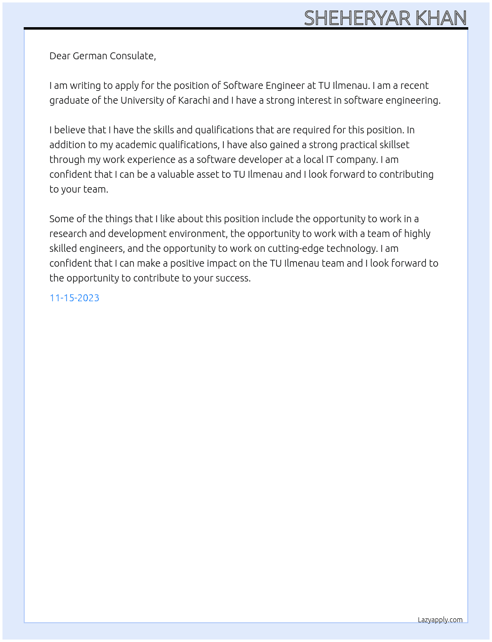 Software Engineer At TU Ilmenau Cover Letter