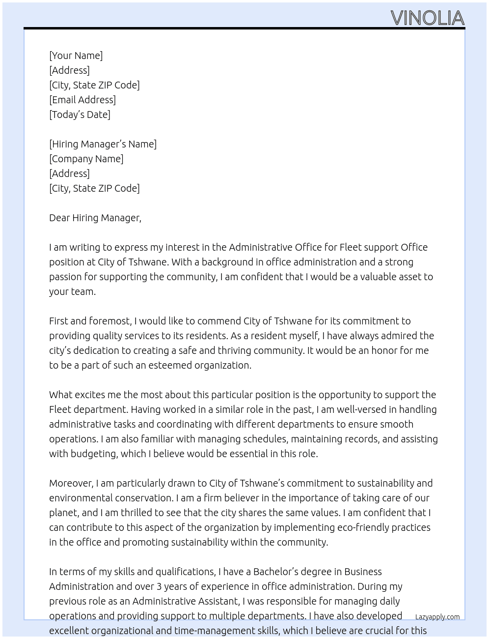 Cover letter for administrative office for fleet support office - LazyApply