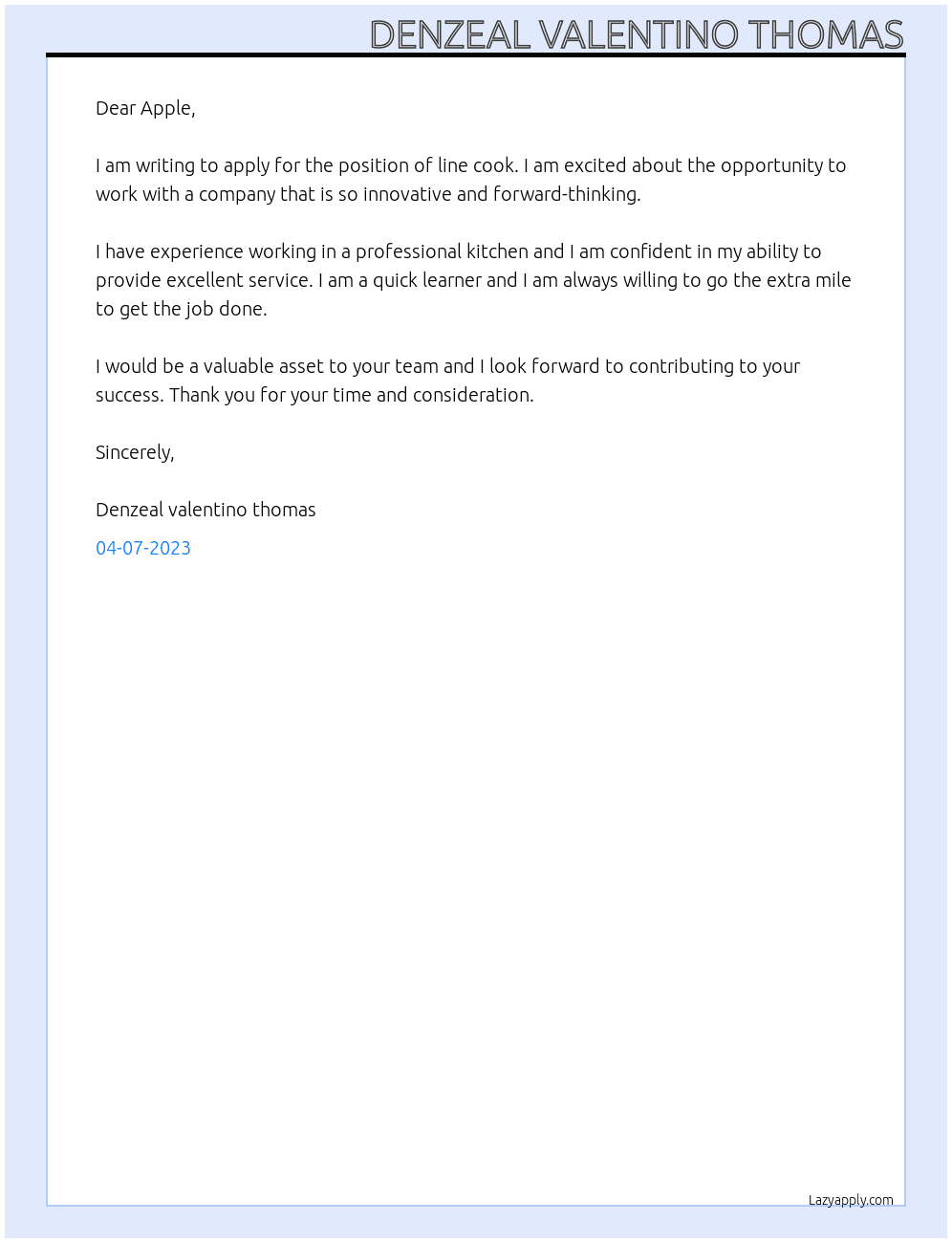 line cook  At apple Cover Letter