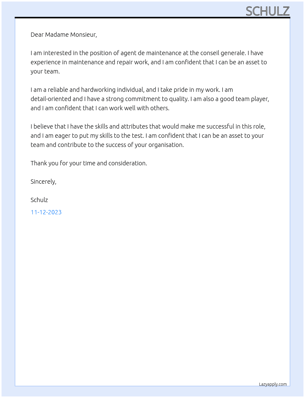 agent de maintenance  At conseil generale  Cover Letter